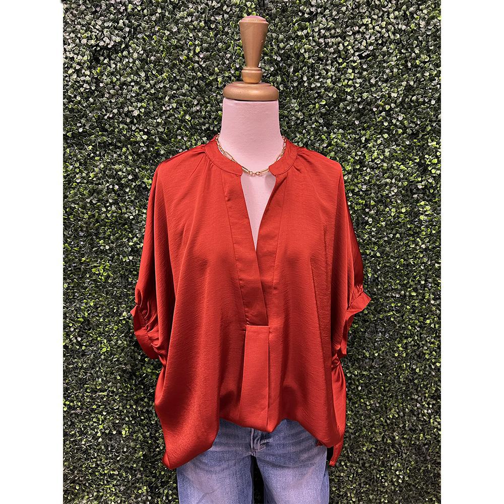 Tarra Rust V-Neck Satin Top
