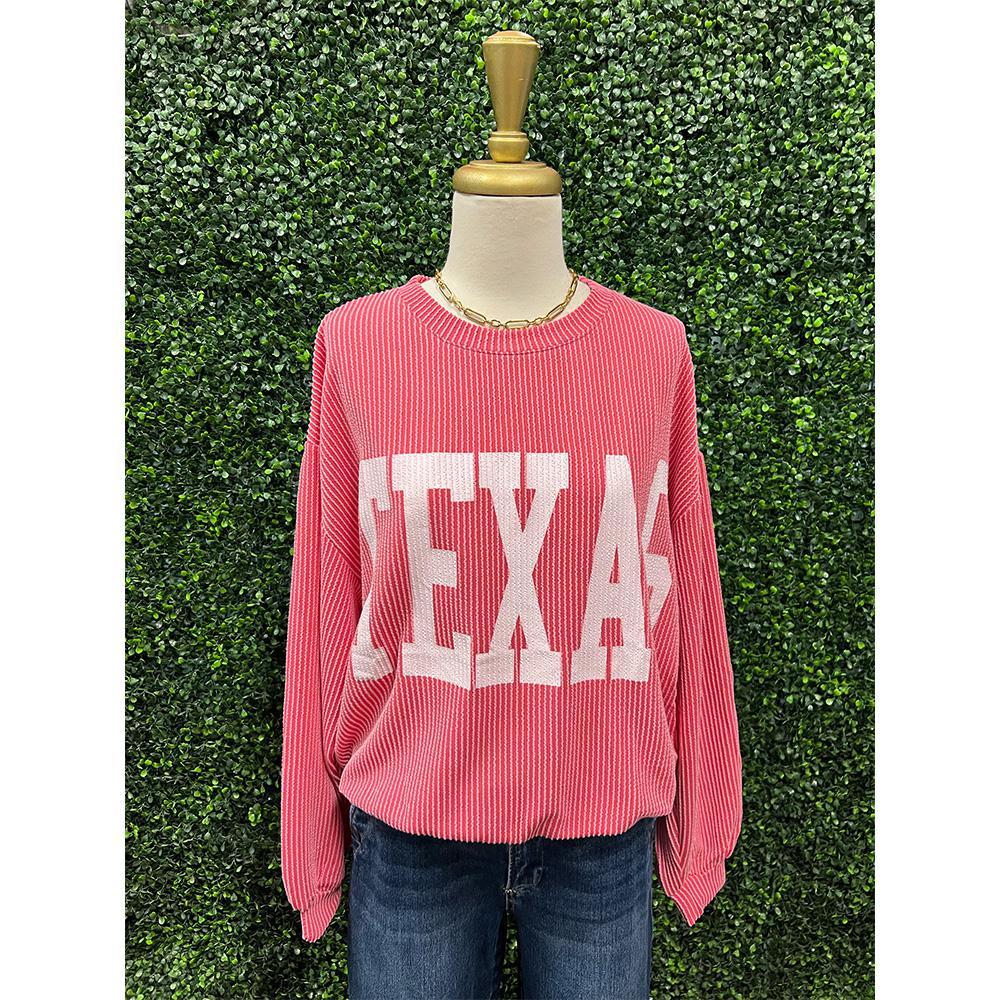 Coral Texas Print Rib Cord Sweatshirt