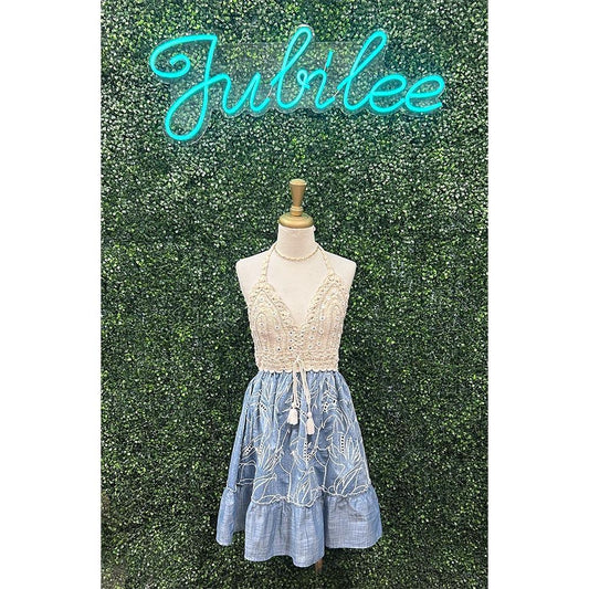 Crissy Short Halter Boho Beaded Dress