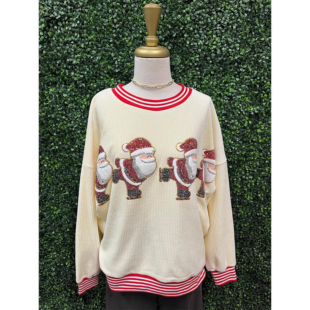 Red/Cream Sequin Santa Oversized Sweater