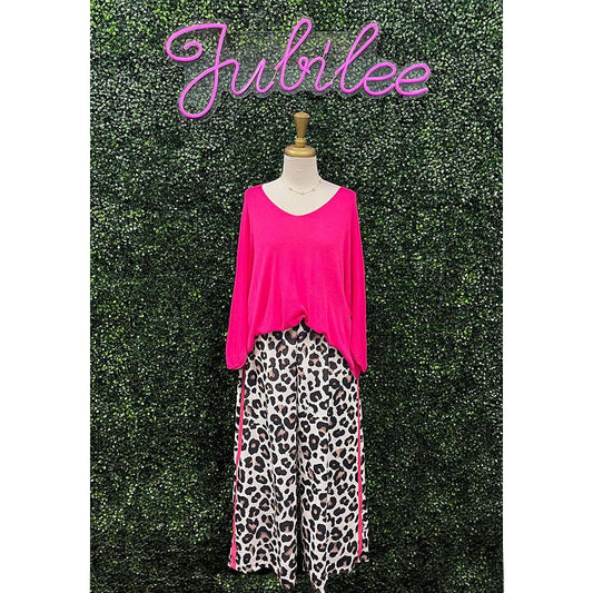 Natalie Pink Stripe Leopard Pants