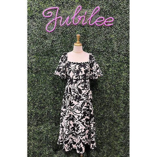 Alicia Black Floral Print Midi Dress