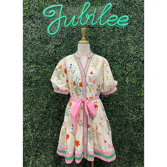 Yvette Cream Floral Mini Dress