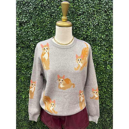 Frances Gray Cat Sweater Top