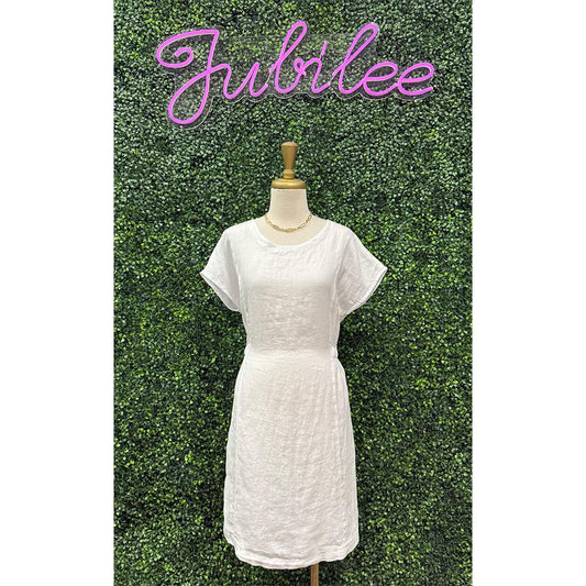 Nena White Linen Cinched Dress