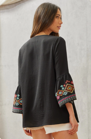 Black Aztec Embroidered Tunic Top