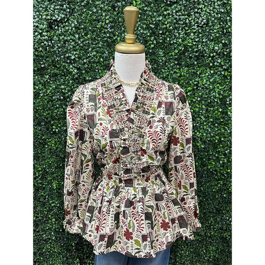 Aelin Ecru Mix Peplum Blouse