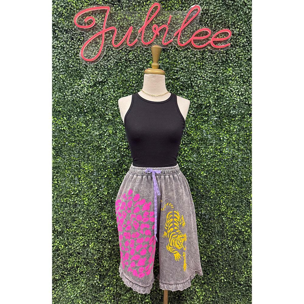 Grey Tiger Rose Shorts