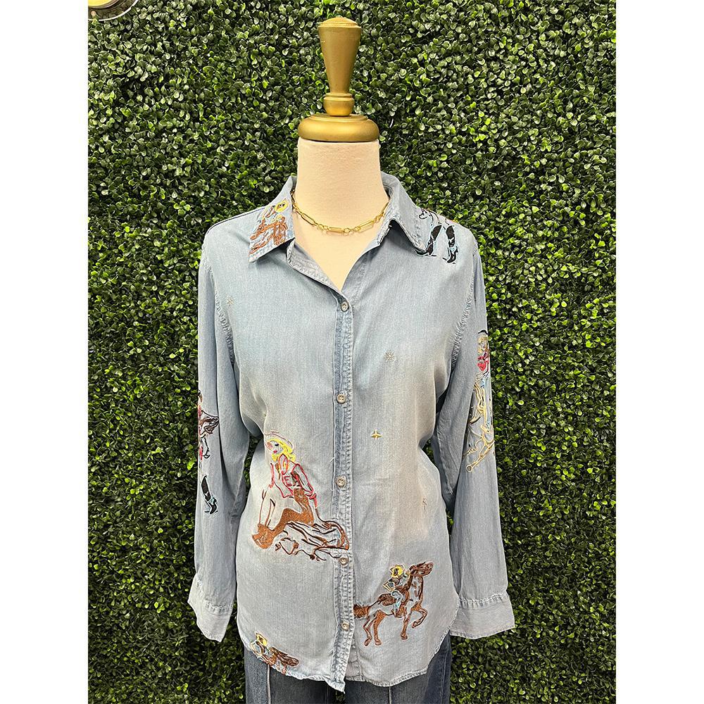 Medium Wash Western Cowgirl Shirt