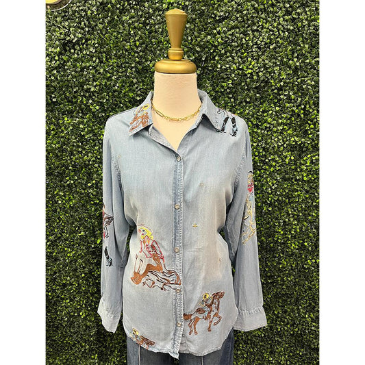 Medium Wash Western Cowgirl Shirt