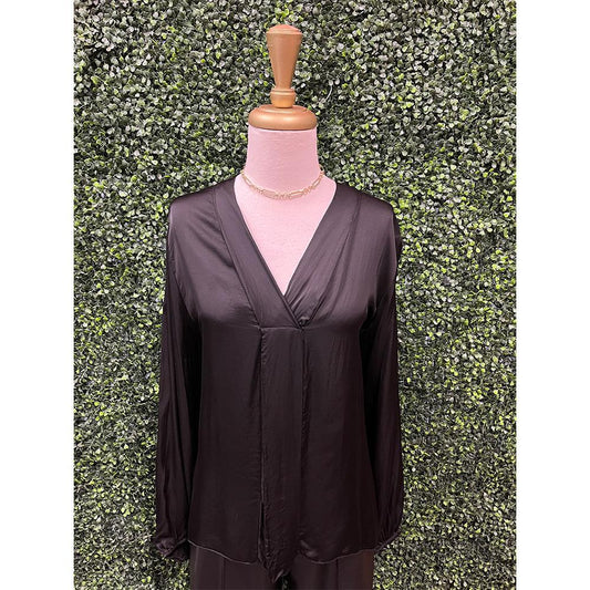 Black V-Neck Silk Top