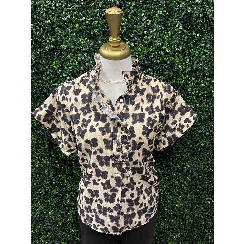 Lena Ecru Floral Print Short Sleeve Top