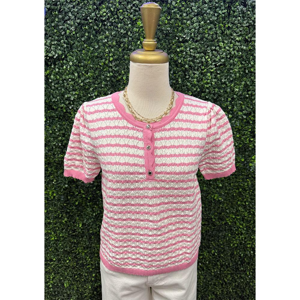 Donna Pink Stripe Pattern Knit Top