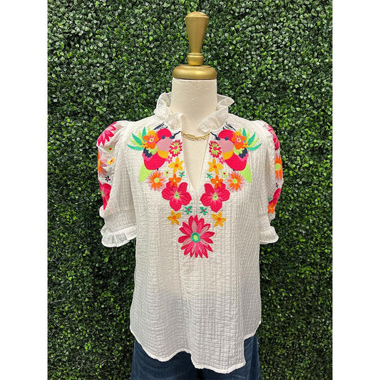 Ida Short Sleeve Embroidered Top