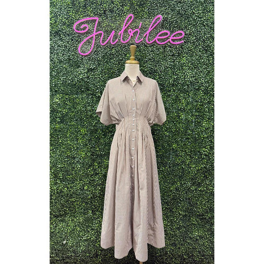 Latte Striped Dolman Sleeve Maxi Dress