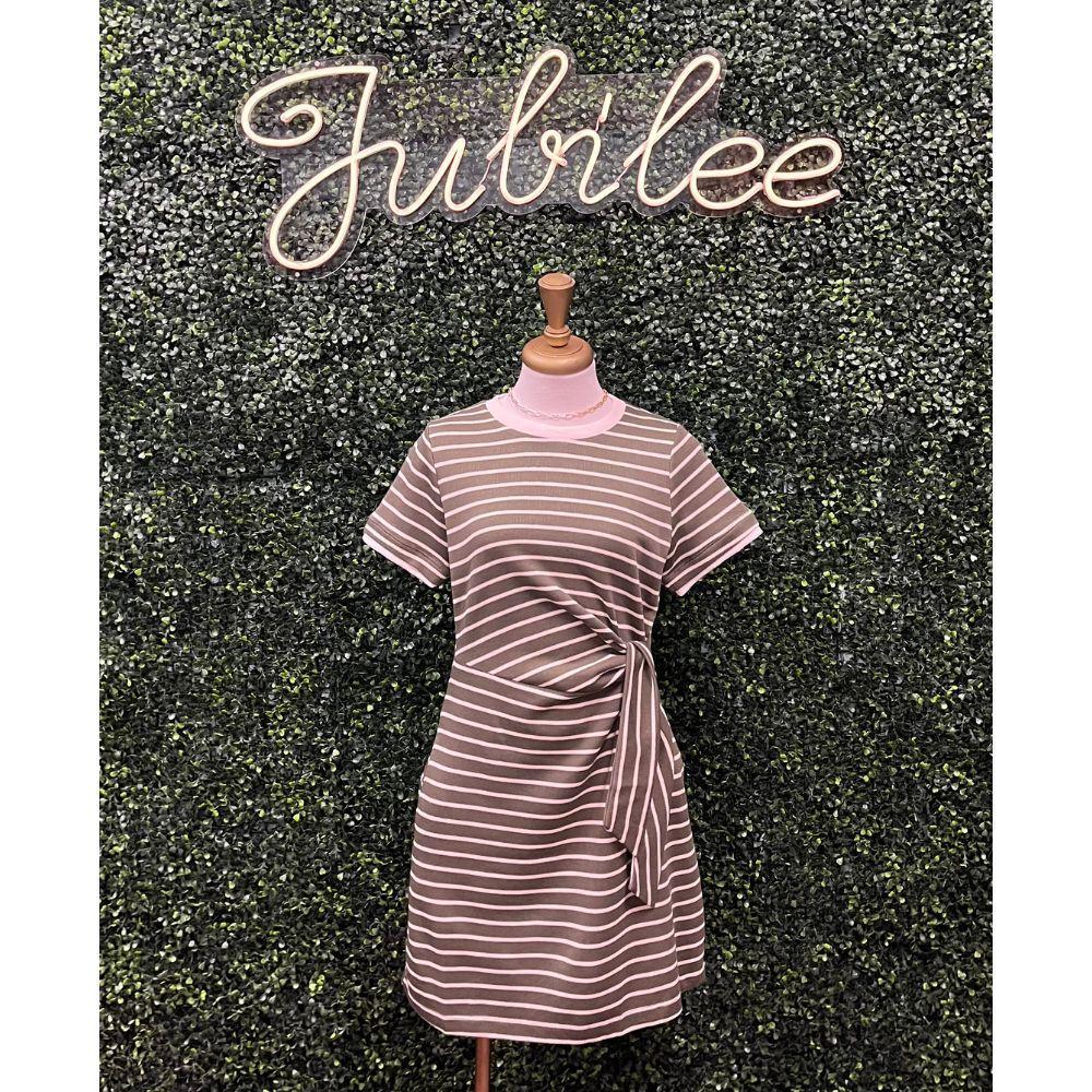 Olive Stripe Short Sleeve Mini Dress