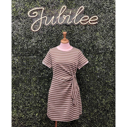 Olive Stripe Short Sleeve Mini Dress