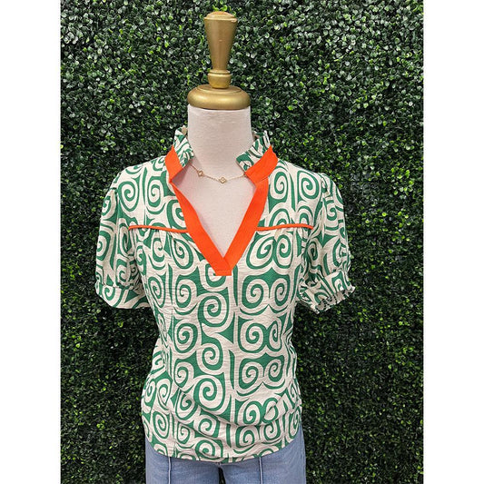 Miani Green Swirl Print Top