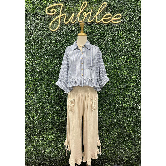 Creme Ruffle Botton Pants