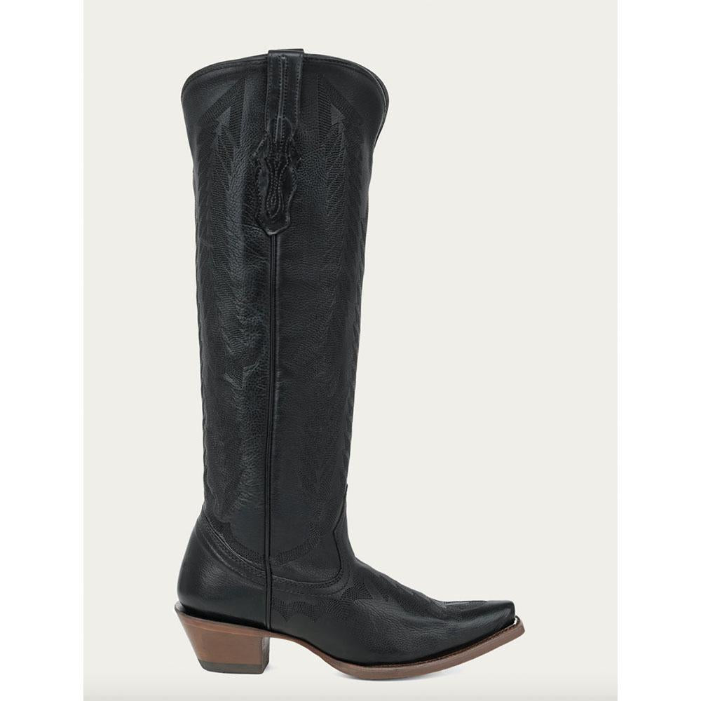 A5234 Black Serrated Pattern Embroidered Tall Top Snip Toe Cowboy Boots