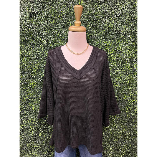 Sandra Black Waffle Knit Top