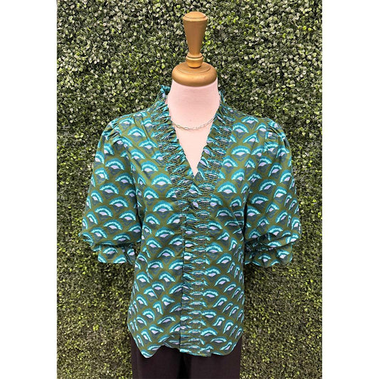 Minna Geometric Puff Sleeve Top