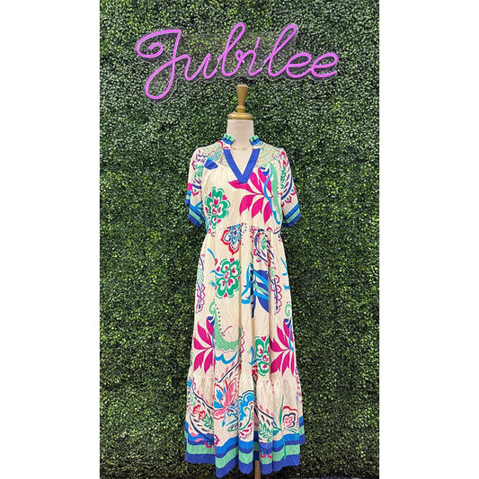 Lara Paisley Floral Tiered Midi Dress