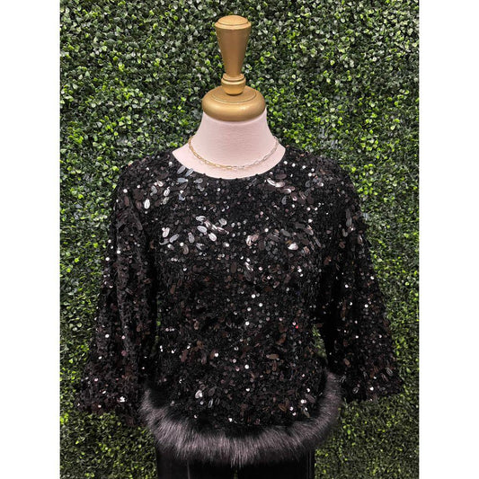 Luna Black Sequin Top