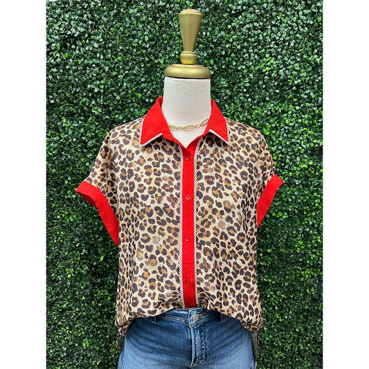 Chloe Leopard Red Stripe Top