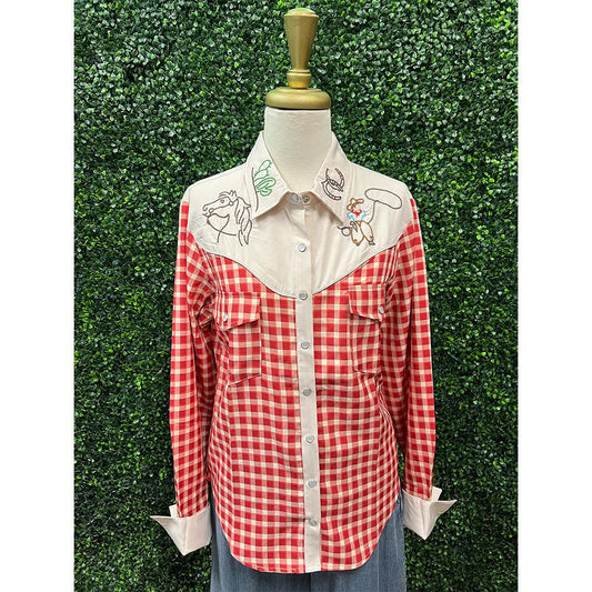 Red Cowboy Gingham Button Up