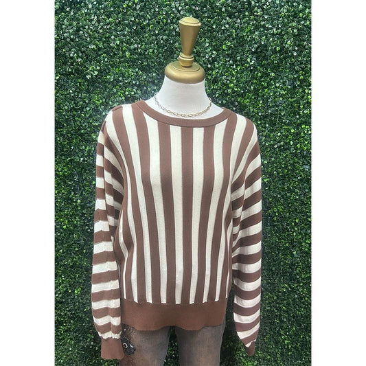 Cappuccino Vertical Stripe Knit Top