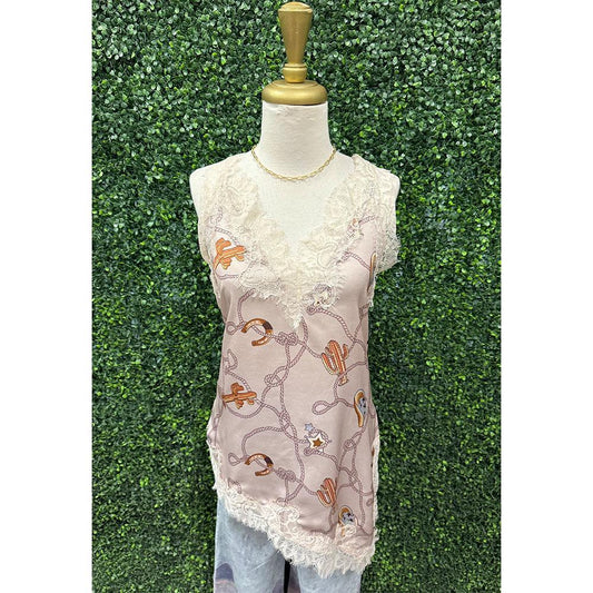 Margo Western Satin Lace Asymmetrical Cami Top