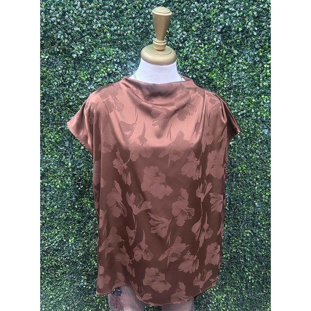 Charlotte Chocolate Floral Woven Jacquard Top