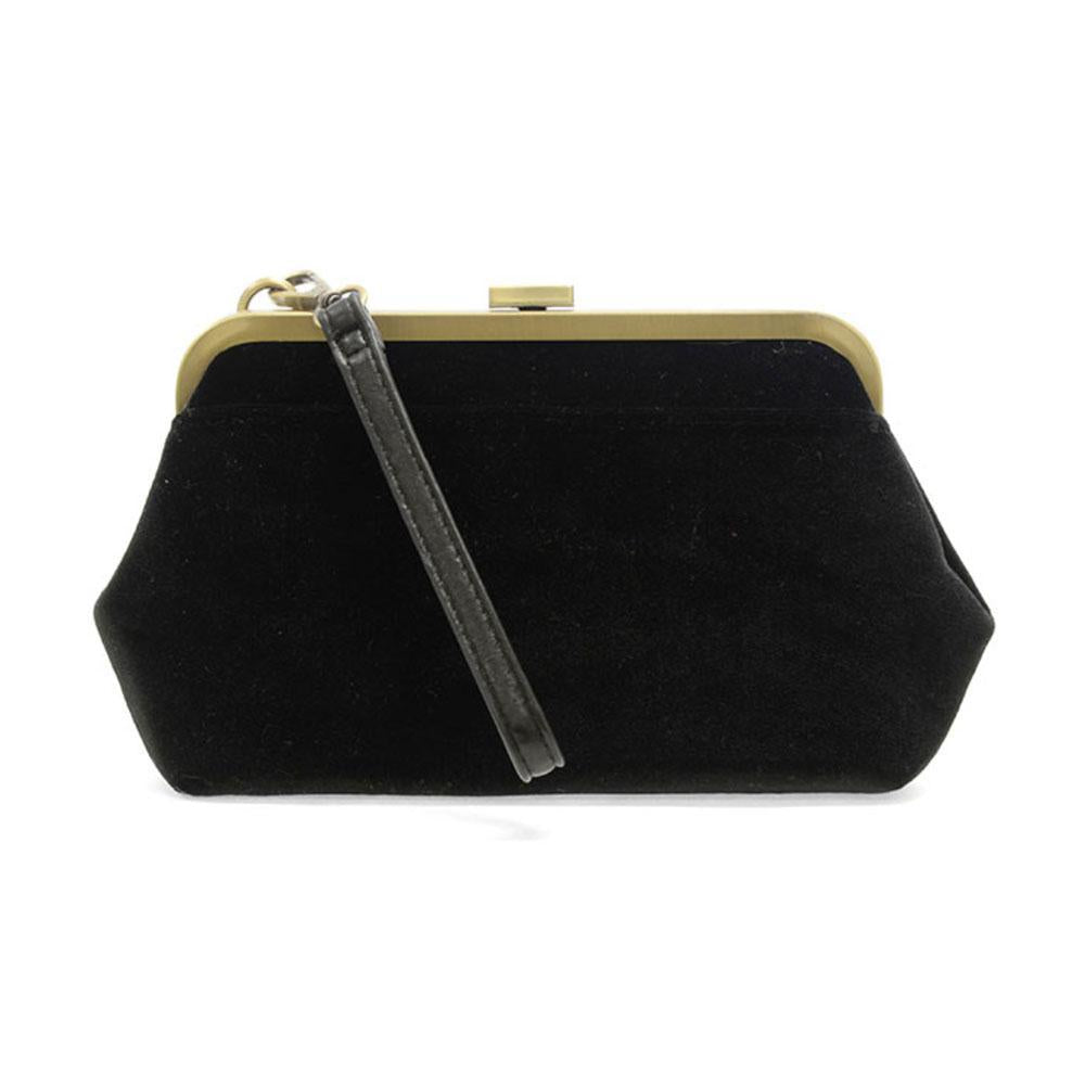 Black Velvet Vive Frame Lock Crossbody Wristlet