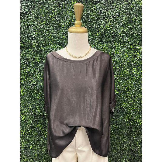 Charcoal Scoop Neck Satin Top