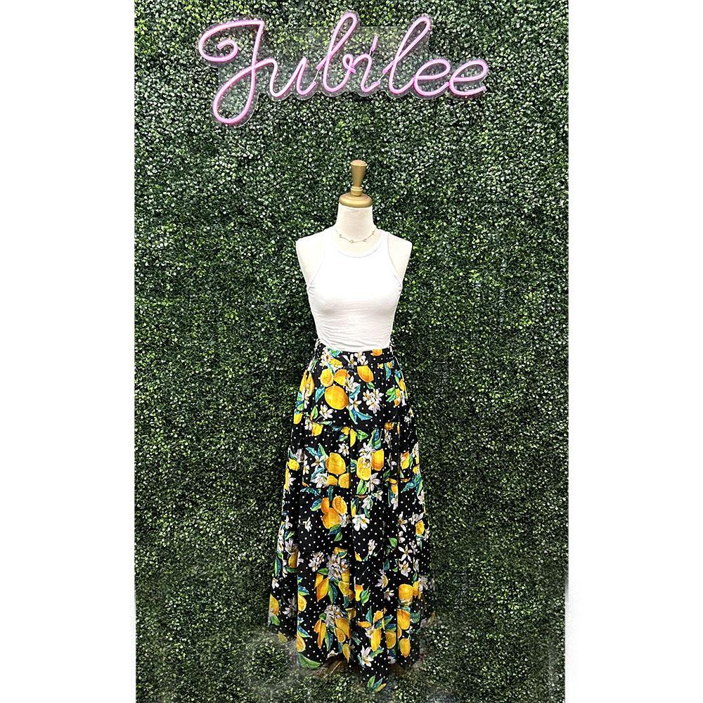 Aubrey Lemon Polka Dot Midi Skirt