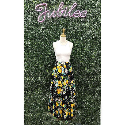 Aubrey Lemon Polka Dot Midi Skirt