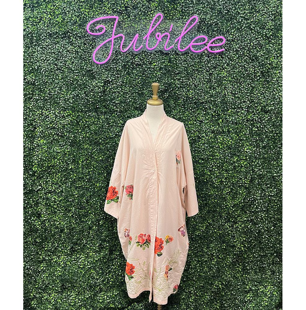 BabyPink Floral Patchwork Long Duster