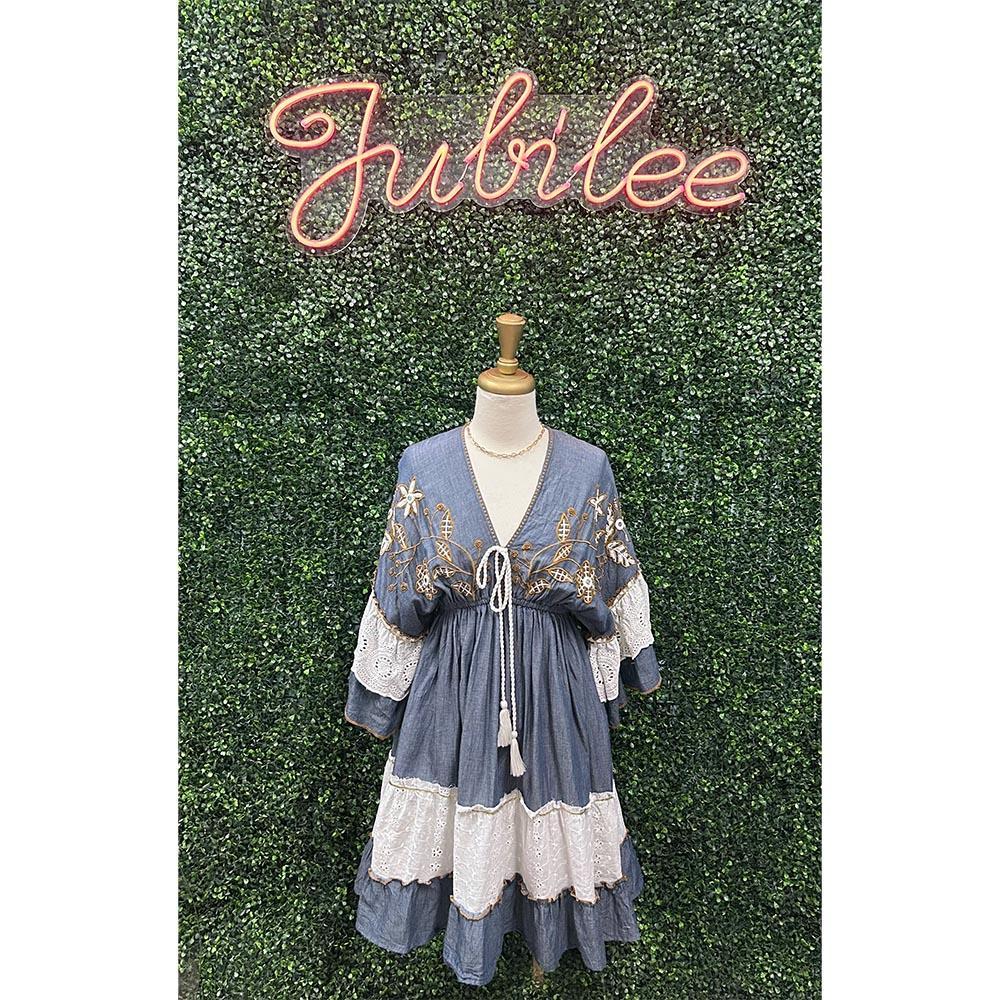Tessa Short Kimono Beaded Boho Dress