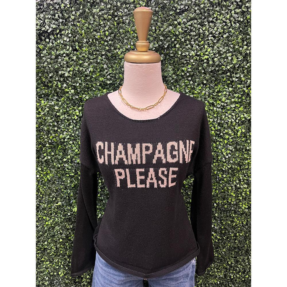 Black "Champagne Please" Knit Sweater