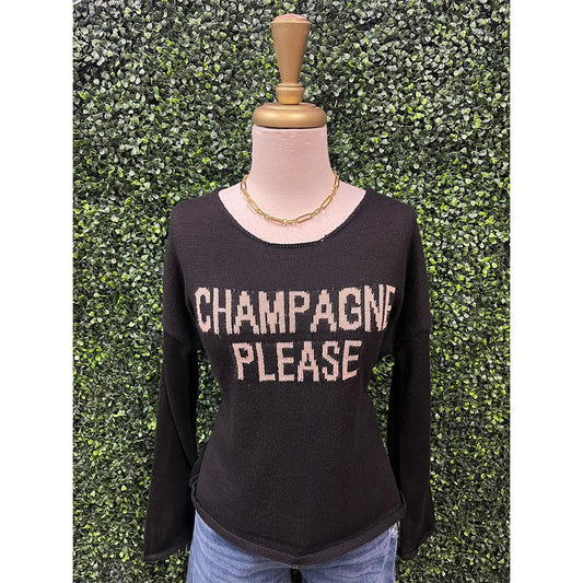 Black "Champagne Please" Knit Sweater