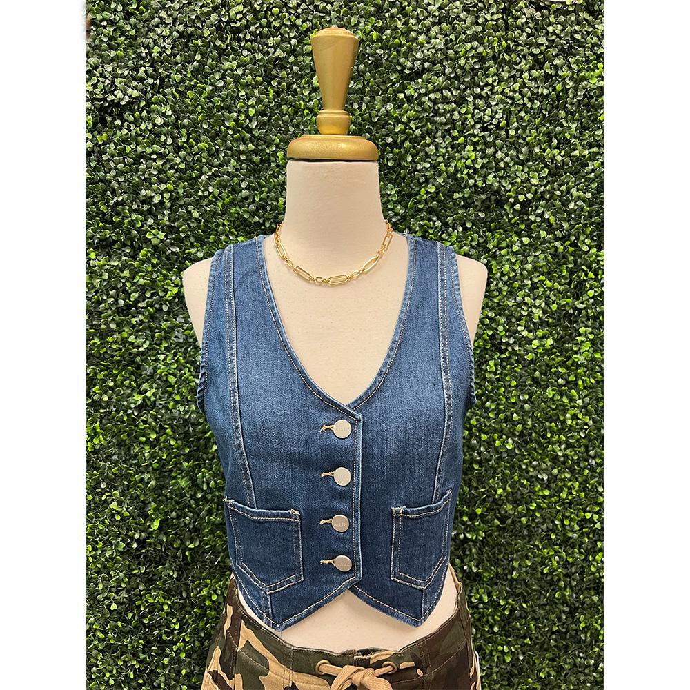 Dark Wash Crop Denim Vest