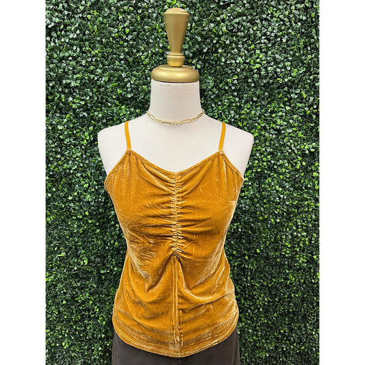 Caramel Solid Stretch Velvet Cinch Front Tank