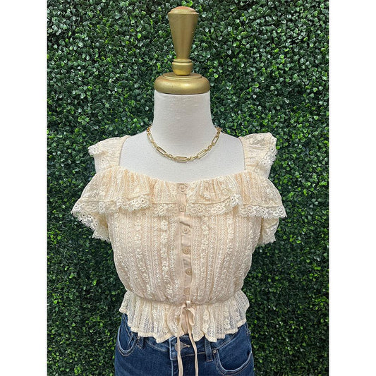 Emma Champagne Ruffled Lace Top