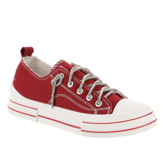 Red Aman Glitter Lace Up Canvas Sneaker