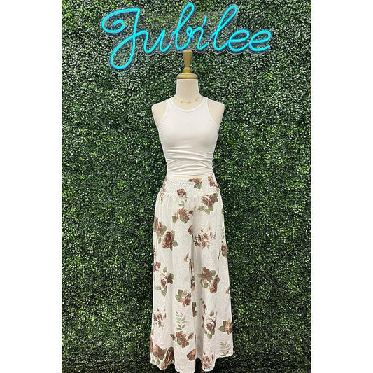 Lottie White Floral Print Smocked Pants