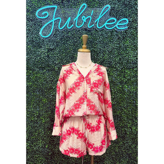 Pink Floral Print Relaxed Fit Set