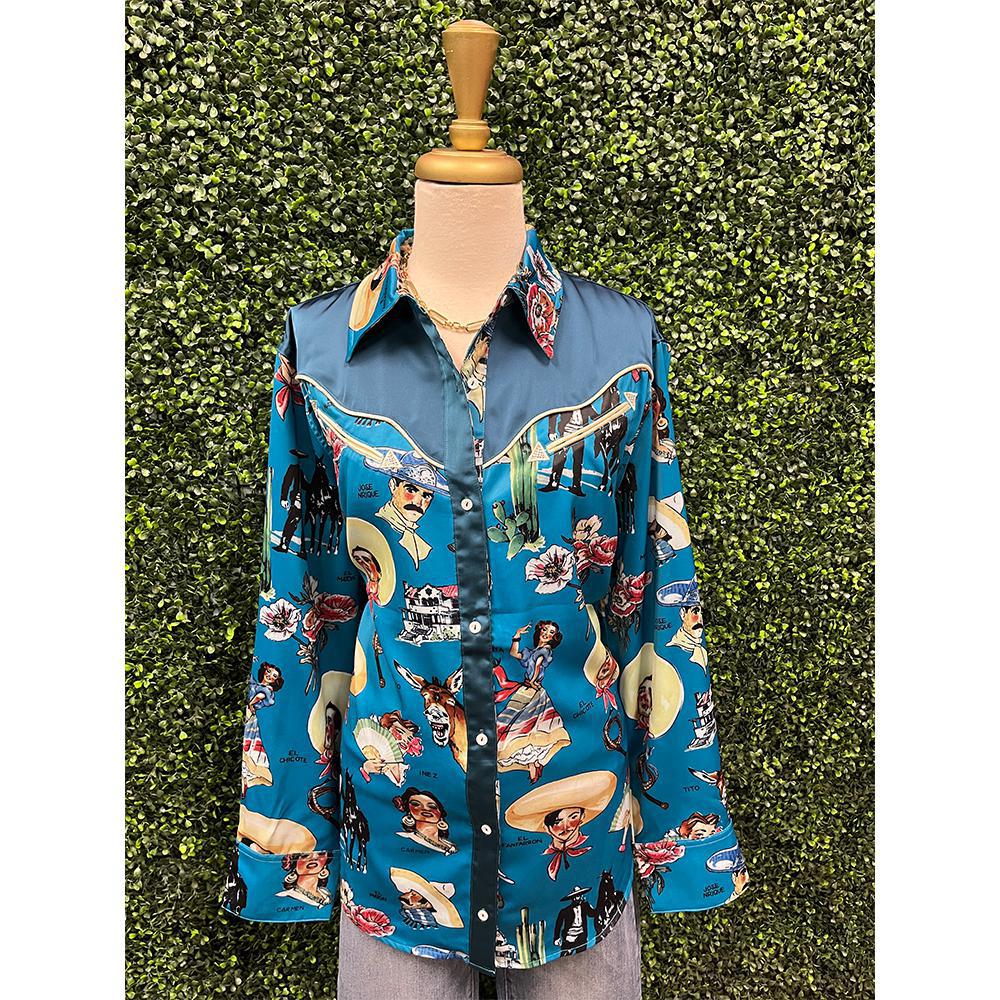 Donna Teal Cowgirl Button Down