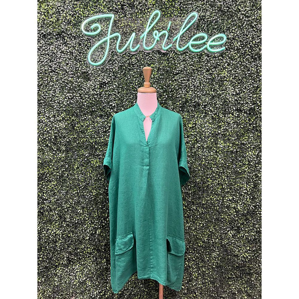 Arielle Emerald Linen Dress