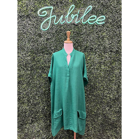 Arielle Emerald Linen Dress